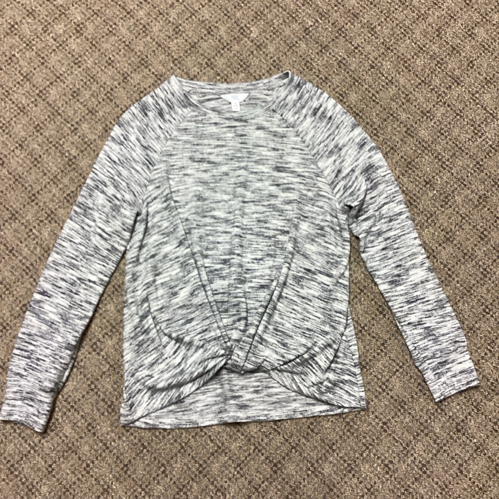 Time And Tru Heather Gray White Soft Twist Front Long Sleeve Top * Size Medium